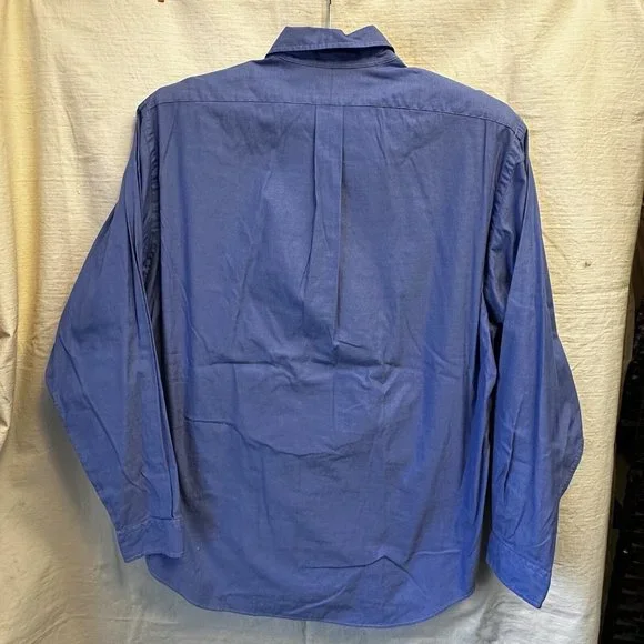 Ralph Lauren YARMOUTH Mens Sz 17 Blue Cotton Pinpoint‎ Oxford Long Sleeve Shirt - Picture 4 of 4